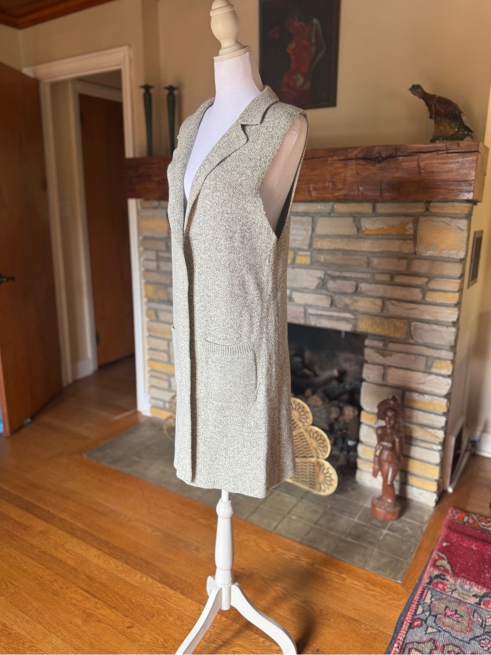 Sleeveless Long Knit Vest - gray heather tweed